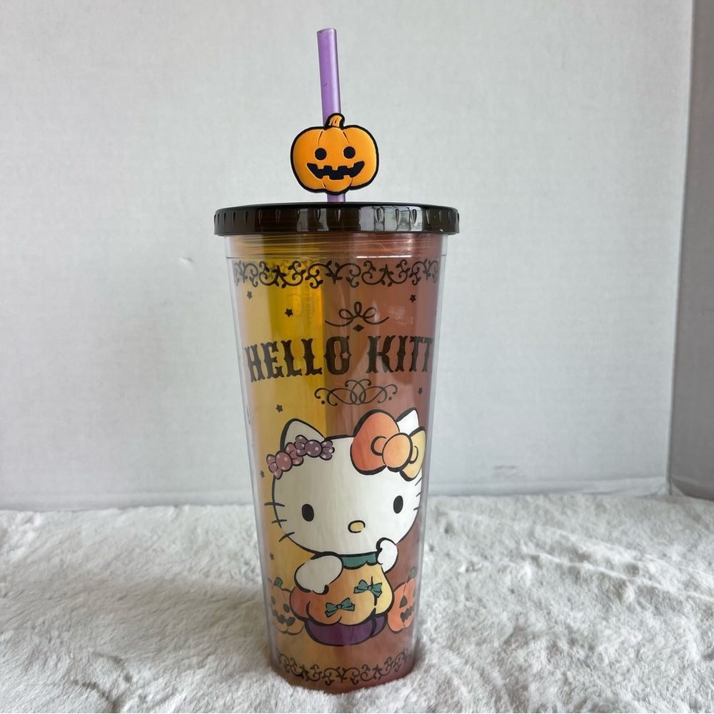 Hello Kitty Sanrio Pumpkin Halloween Travel Cup Straw Tumbler Water Bott…